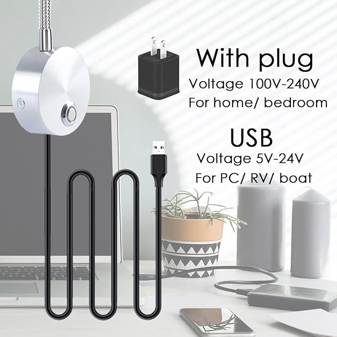 Adust Reading Lights for Books in Bed, Bedside Reading Lamp, 3W LED Dimmable Wall Mount Lamp, Adjustable Colour