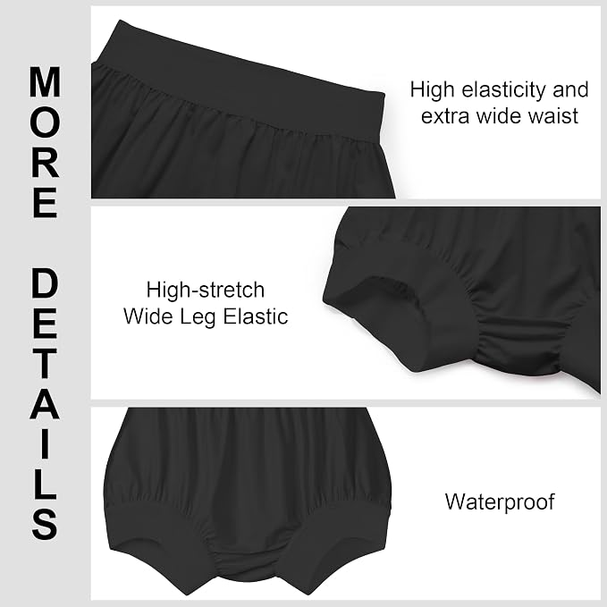 Adult Cloth Diaper Cover Waterproof Plastic Pants Rubber Underwear for Incontinence Leak Proof Washable (BlackL)