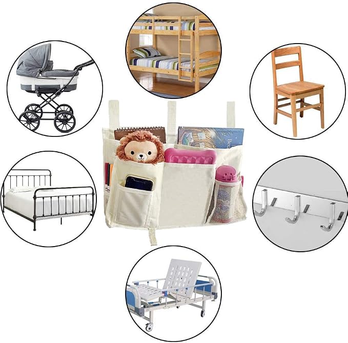 Bunk Bed Organizer - Bedside Storage Caddy with Pocket, Hanging Organizer for Dorm Room, Hospital Bed Rail and More (Cream)