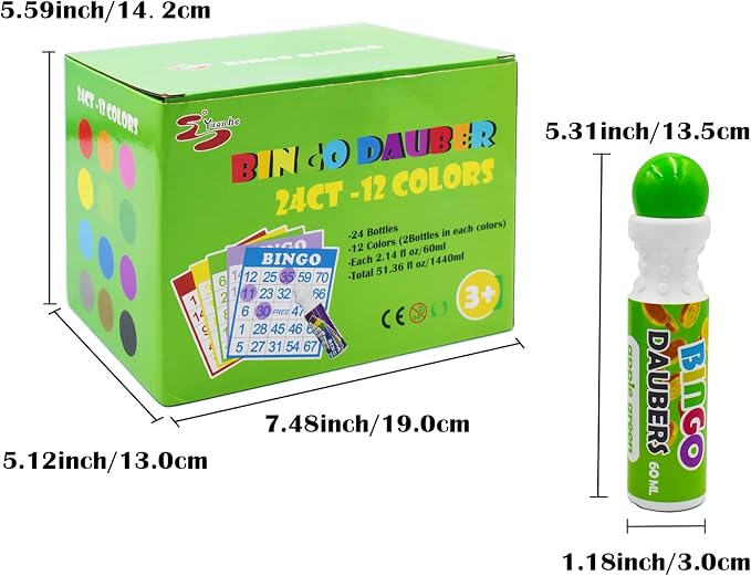 Yuanhe Bingo Daubers Dot Markers - Mixed Colors Set of 24 Pack-12Colors