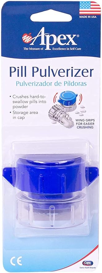 Apex Pill Crusher, Pil Pulverizer and Grinder, Medicine Crusher and Pulverizer for Large, Small Medications, Tablets, & Vitamins, Crushes Multiple Tablets to Fine Powder with Storage Area in Cap