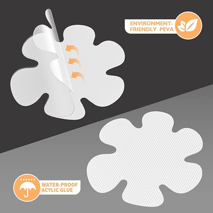Non Slip Bathtub Stickers, 24 PCS Shower Stickers for Safety Bathroom Tubs, Bathtub Non Slip -Sticker and Adhesive Decals Scraper for Bath Tub, Shower Floor, Stairs, Ladders(Flower Shape, White)