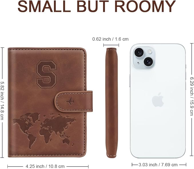 Passport Holder Wallet Cover Personalized Initial Travel Essentials | Embossed Letter A-Z Design, Travel Wallets, RFID Blocking, Passport Book Holders, Women Men, Personalized Gifts, Brown-S