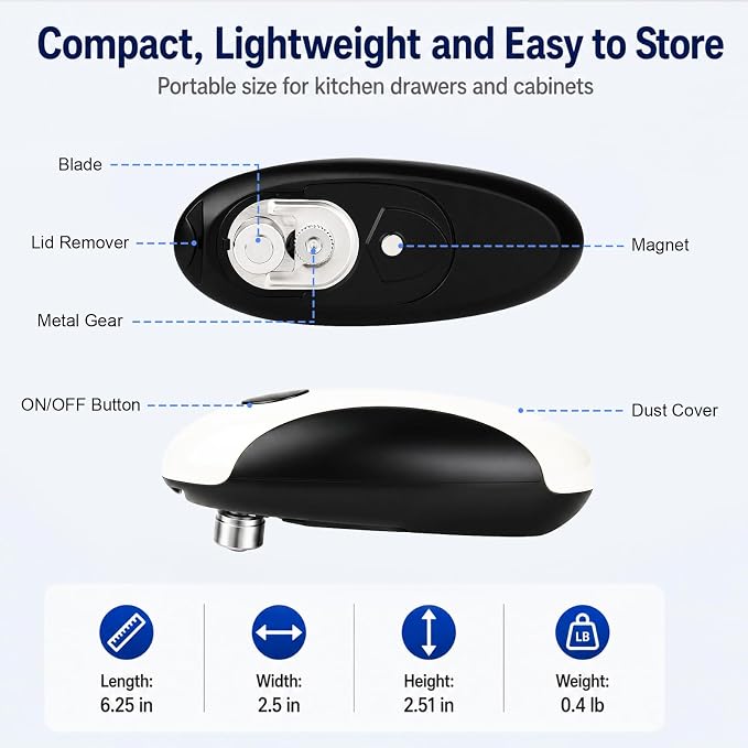 TeSabMi Electric Can Opener, USB Rechargeable Automatic One Touch Can Opener with Smooth Edge Cutting, Hands Free Kitchen Gadget for Seniors, Weak Hands, Arthritis, Parents and Home Cooks