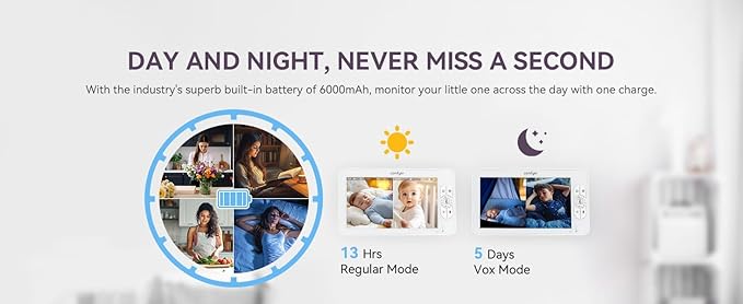 7" HD Split-Screen Baby Monitor with 2 Cameras, Video Baby Monitor with Camera and Audio, Flexible Bracket, Non-WiFi, VOX Mode, 2 Way Audio, Remote PTZ, Auto Night Vision