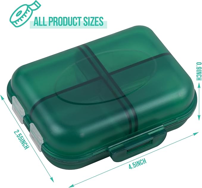 Travel Pill Organizer Small 8 Grid Compartments Pill Holder Box - Portable Medicine Container Case - Daily Weekly Medication Organizer