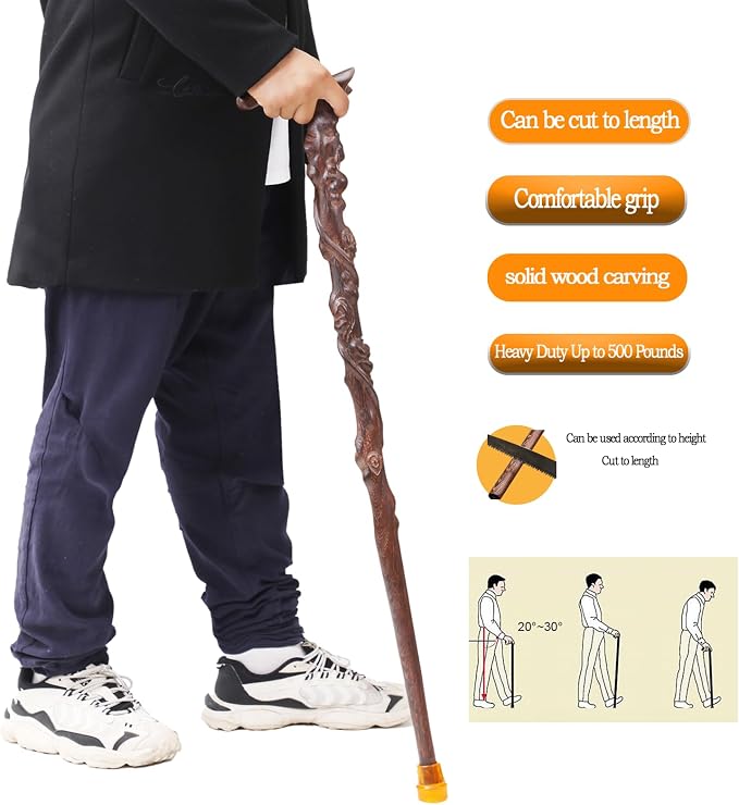 Dragon Canes for Men, Handmade Wooden Walking Canes for Men Women,Heavy Duty Up to 500 Pounds,Exquisite Natural Wood Carved Walking Ergonomic Stick