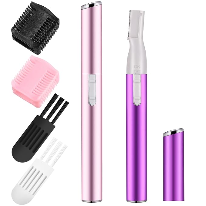 Chumia 2 Pcs Electric Eyebrow Trimmer Women Precision Face Razors Mini Shaver with Comb Christmas Women Gift Battery Operated Personal Epilator for Face Neck Fuzz Lips Leg(Pink,Purple)