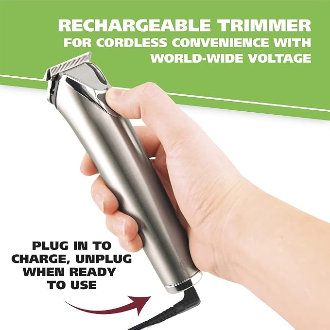Wahl USA Stainless Steel Lithium-Ion Cordless Beard Trimmer for Men | Rechargeable All In One Men’S Beard Trimmer With Rotary Ear & Nose Trimmer, & Detail Trimmer – Model 9818A