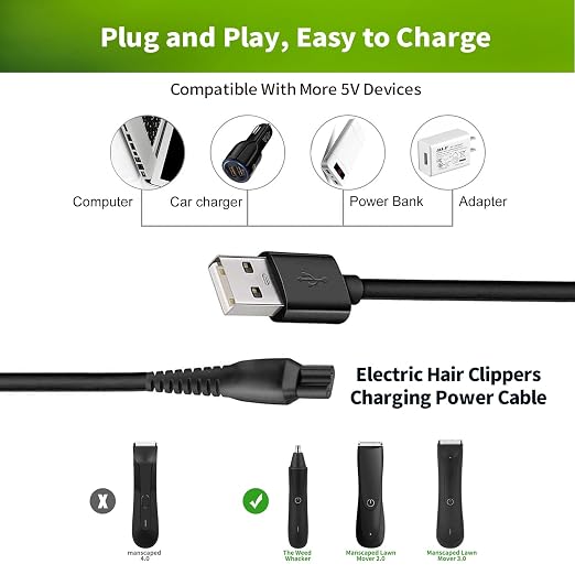 LONNKY USB Charger Cord for MANSCAPED Lawn Mower 3.0/2.0 Electric Trimmer Shaver Razor, Replacement Charging Cord for Manscaping Groin Hair Trimmer, The Weed Whacker Nose and Ear Hair Trimmer