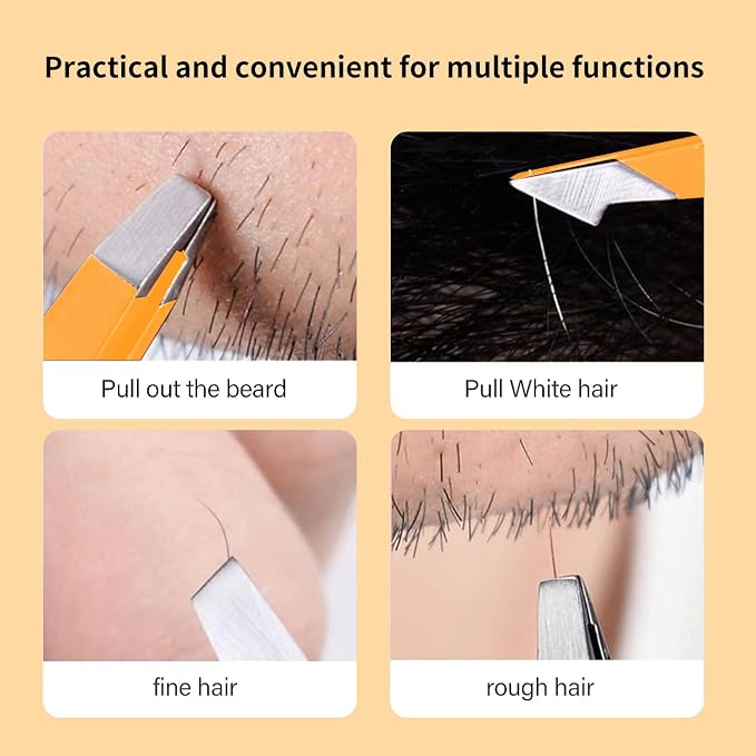 Derlaier Tweezers Set Professional High Precision Stainless Steel Eyebrow Remover Ingrown Hair & Splinter Removal Kit Facial Hair Grooming Tools for Men Women Orange 4 Pcs