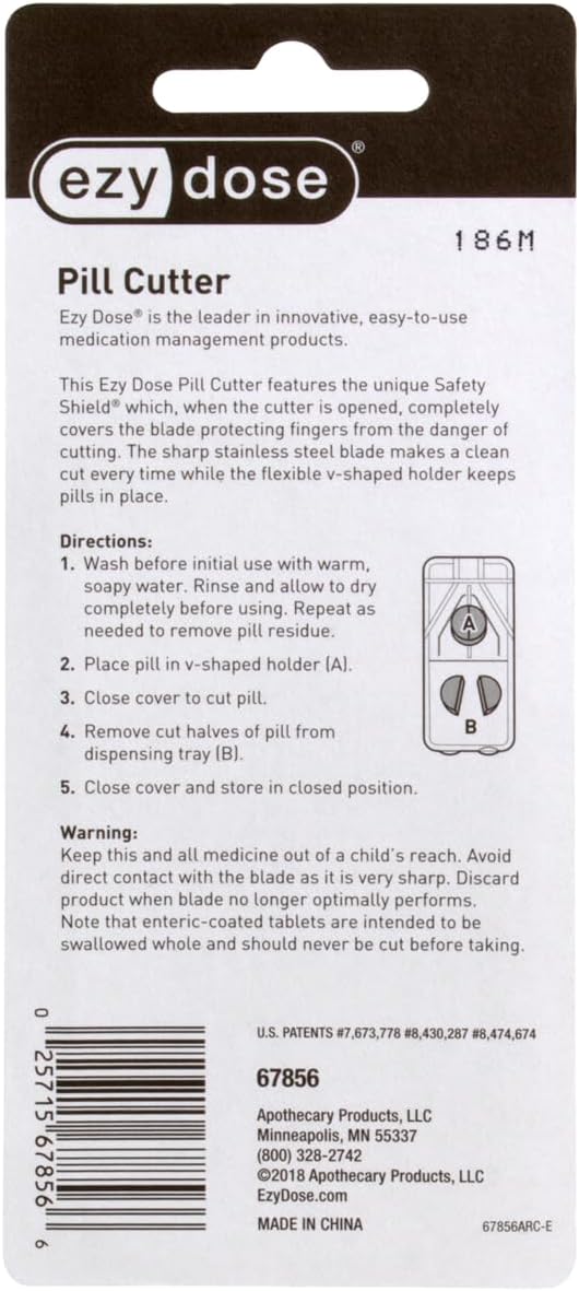 Ezy Dose Pill Cutter and Splitter with Safety Shield, Daily Usage, Safely Cut Pills, Vitamins, Tablets in Half, Accurate and Easy Cutting, Stainless Steel Blade, Travel Sized, Green, BPA Free