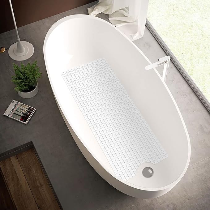 DEXI Bathtub Mat Non Slip, Extra Long 39x16, Suction Cups, Drain Holes, Machine Washable for Tub Shower Floor, White