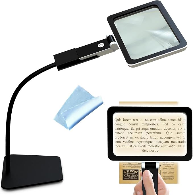 5X Full Page Magnifying Glass with Light and Stand for Reading or Close Work,2 in 1 Large Desk Magnifying Lamp Hands Free for Seniors, Hobbies, Craft