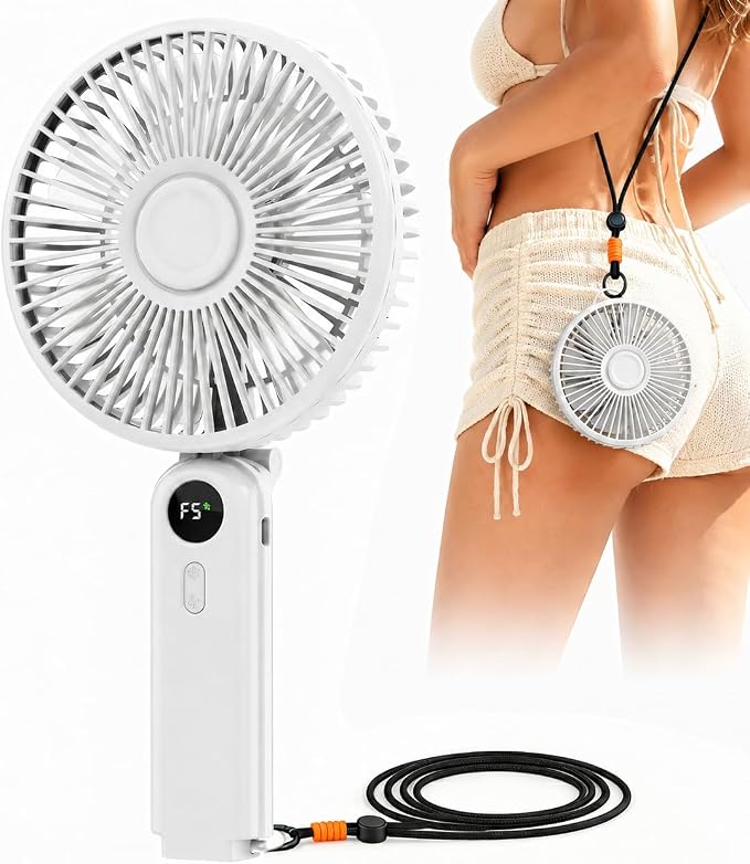 Portable Handheld Fan, 10000mAh Rechargeable 6-Inch Personal Fan for Travel | Ultra Quiet Foldable Desk Fan, 5-Speed Battery Operated Fan with Up to 40H Runtime and Digital Display for Travel and Makeup
