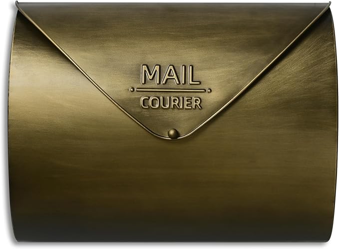 Outdoor Wall Mount Mailbox, 13 x 3.24 x 10.3 inch Antique Brass Waterproof Mail Box, Heavy Duty Wall-Mounted Mailboxes for Home, Envelopes, Magazines & Small Packages