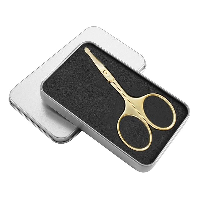 LIVINGO Small Nose Hair Scissors Curved Blade Rounded Tip Gold | Stainless Steel Construction, Safe Blunt Tip, Precision Trimming for Eyebrow Cuticle Facial Hair Care