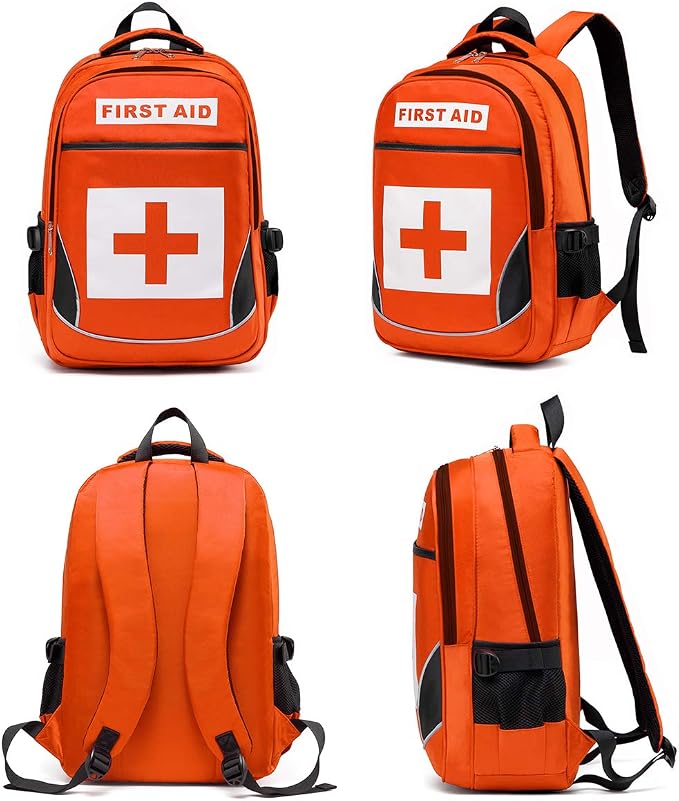 First Aid Bag Empty Red Emergency First Responder Trauma Multi-Pocket Traveling Field Trips Camping Essentials (Orange, 1 Piece)