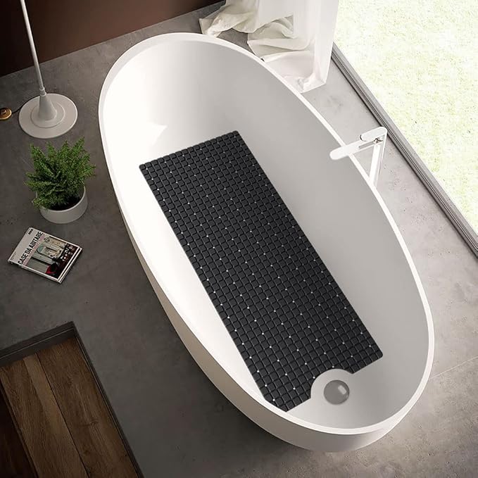 DEXI Bathtub Mat Non Slip, Extra Long 39x16, Suction Cups, Drain Holes, Machine Washable for Tub Shower Floor, Black
