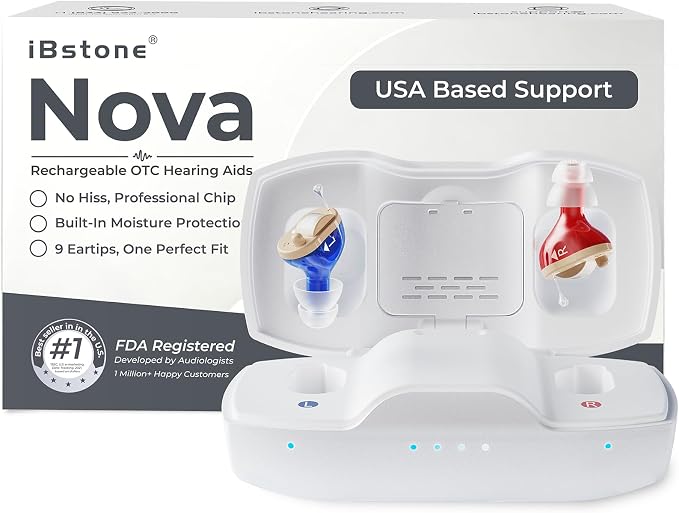 Nova Hearing Aids for Seniors Adults: Superior Sound Quality - Smart Noise Cancelling - No Feedback - 1.5Hrs Charging for 100Hrs Working - Come with Anti-Lost Lanyard - Over-the-Counter