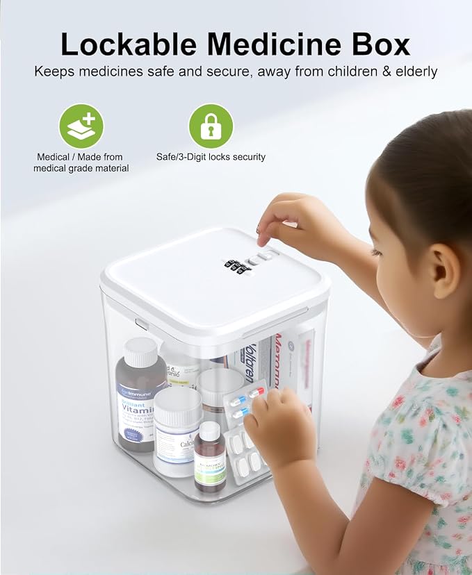 ySky Lockable Storage Box with Combination Code - Secure Medicine Safe, Phone Jail & Snack Container for Refrigerator, Home, Office- Durable Multi-Purpose Lock Box(White)