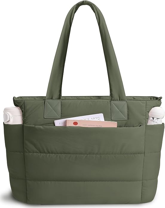 Puffer Tote Bag for Women Quilted Nurse Bag Lightweight Work Bag for Teacher Travel Handbag with Multiple Pockets