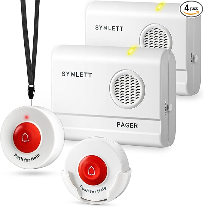 Caregiver Pager Call Button Wireless Call Bell Alert Buttons for Patients Elderly Seniors Home Portable Nurse Call System Bed Alarm Fall Prevention Emergency