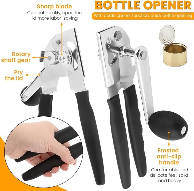Commercial Can Opener, Handheld Can Opener Easy for Big Cans, Manual Heavy Duty Crank Jar Openers, Folding Hand Crank Bottle Openers With Comfortable Long Handles for Seniors(COLOR:Black)