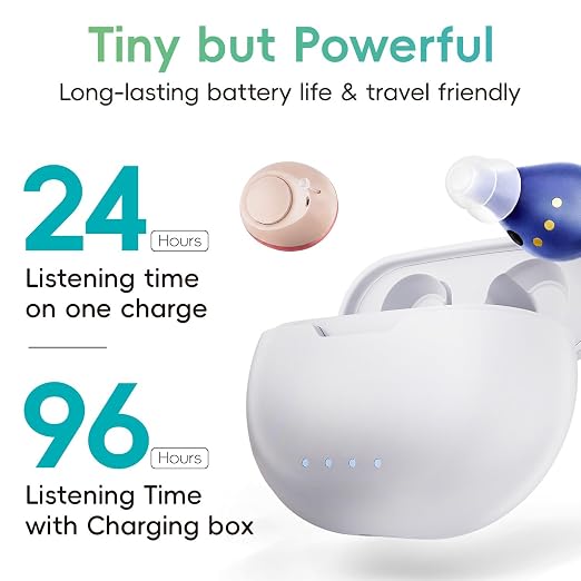 Rechargeable OTC In-Ear Hearing Aids for Seniors, 100H Case | Lightweight rechargeable in-ear hearing aids with simple controls support clearer communication for seniors every day