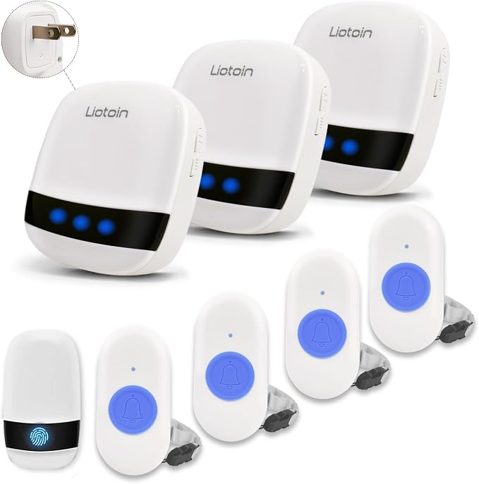 Caregiver Pager Wireless Call Button Call Bell Call Light Alert Button for Home/Elderly/Patients/Disabled Nurse Alert System Emergency Button 3 Plugin Receivers 5 Waterproof Transmitters