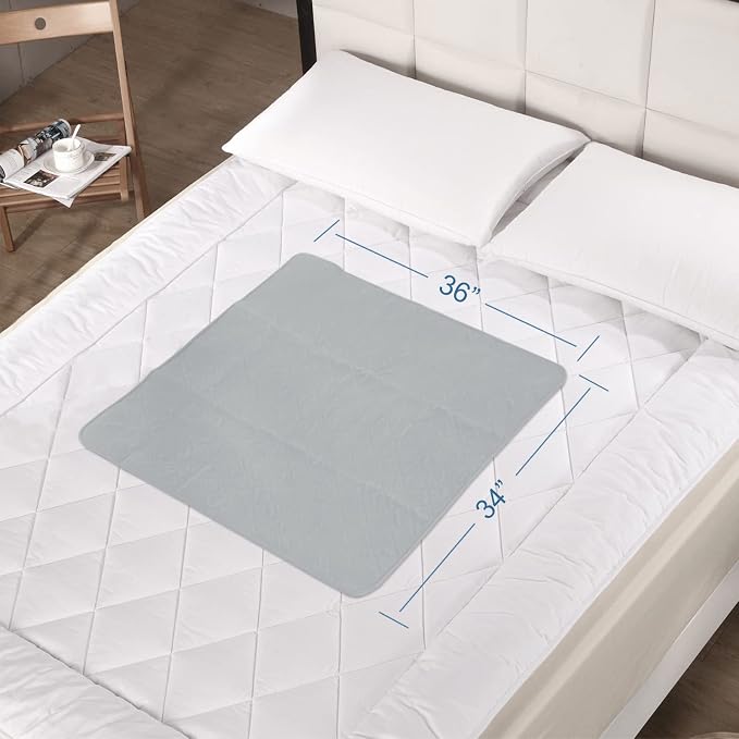 Bed Pads Washable Waterproof 34'' x 36'' (Pack of 4), Reusable Incontinence Underpads for Adults, Washable Pee Pads, Great for Dogs, Cats, Bunny, Seniors Bed Pad, Hospital Bed Sheets, Grey