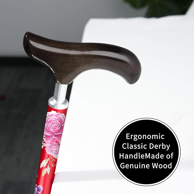 Stylish Foldable Walking Cane - Pattern Printed, Adjustable, for Men and Women Stability and Balance, Light Weight, for 5'~6' Height