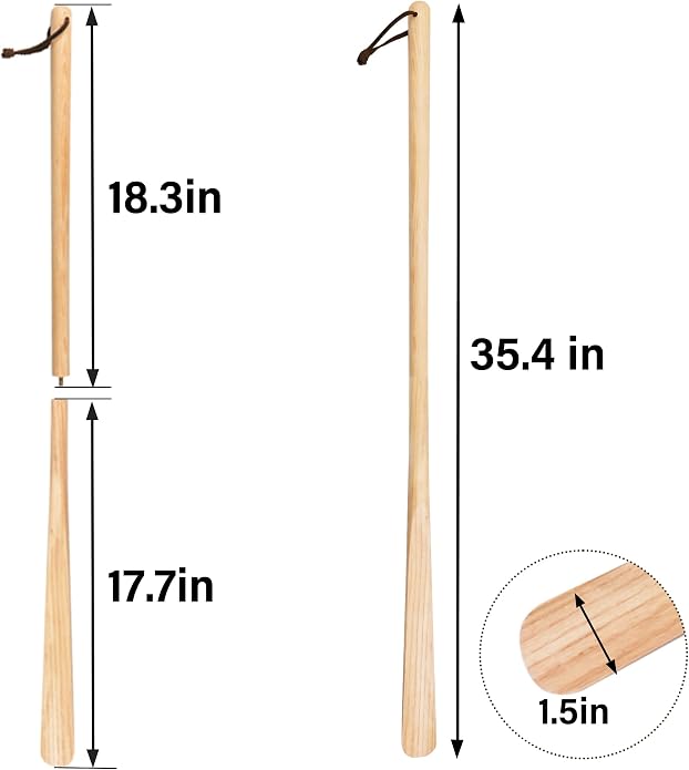Wood Long Shoe Horn Long Handle for Seniors Women Men Wooden Shoehorn Travel for Boots, Detachable Design