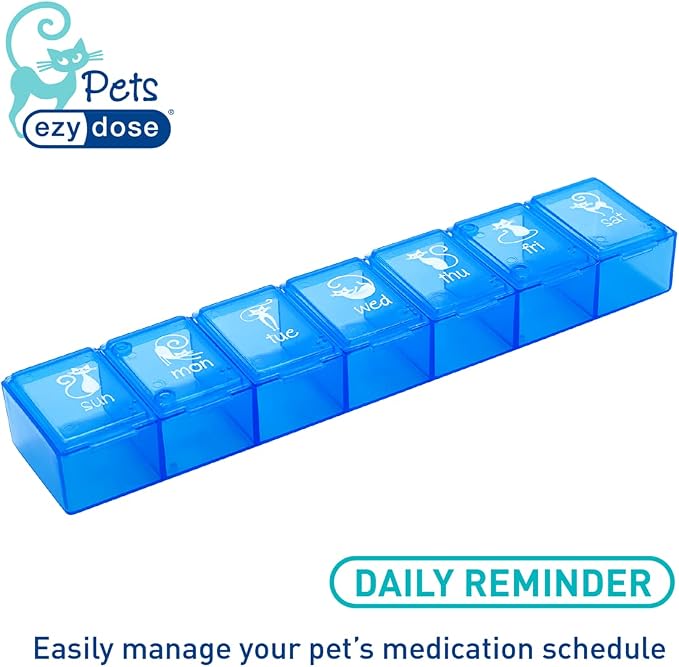 EZY DOSE Pets Weekly (7-Day) Pill Organizer, Vitamin and Medicine Box for Cats, X-Large Compartments, Convenient for Treats and Easy to Use, Blue Lids