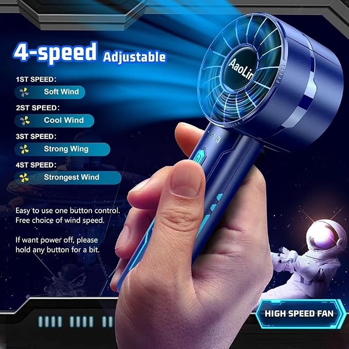 Portable High Speed Mini Handheld Fan, USB Rechargeable Neck Personal Mini Fan(7000 RPM high speed motor,Lasts 4-16 Hours) 4-speed powerful Wind Fans for Summer Outdoor Traveling,Gifts for Kids | 7000 RPM Motor, Lasts 4-16 Hours, 4-Speed, Summer Outdoo...