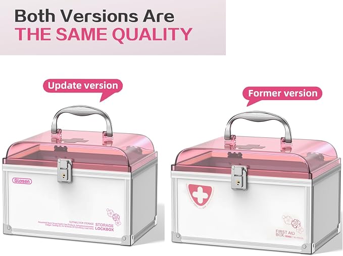 Glosen Medicine Lock Box With Key,pink,8.46 * 5.87 * 5.51 Inch,locked Medicine Box with Child Safe Lock