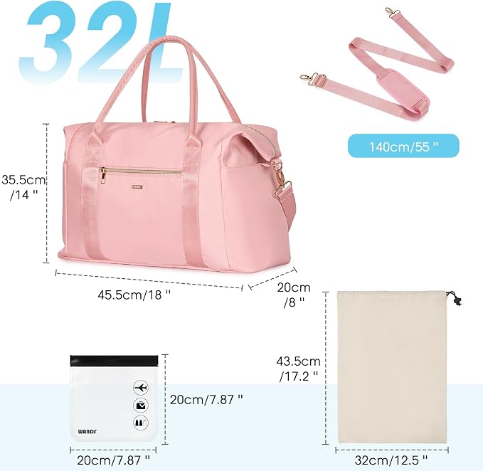 WANDF For Spirit Airlines Personal Item Bag 18x14x8 Underseat with Wet Pocket & Shoe Compartment & Tsa Approved Toiletry Bag