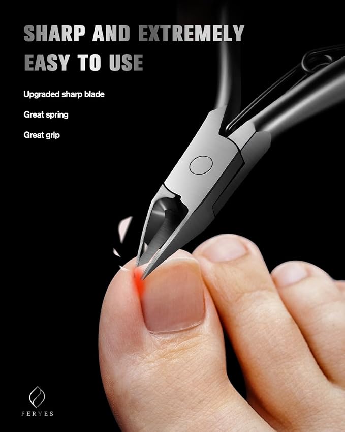 FERYES Toe Nail Clippers for Thick & Ingrown Toenails - Stainless Steel Thick Toenail Clippers for Seniors, Precision Grip Fingernail Clippers for Effortless Trimming - Silver