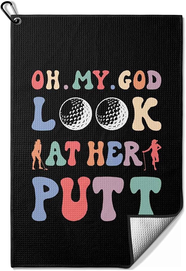 Funny Golf Towel for Women,Golf Towels with Clip,Golf Bag Accessories for Women,Look At Her Golf Gifts for Mom Grandma ,16x24inch Microfiber Golf Towels,Birthday Christmas Retirement Golfer Gifts