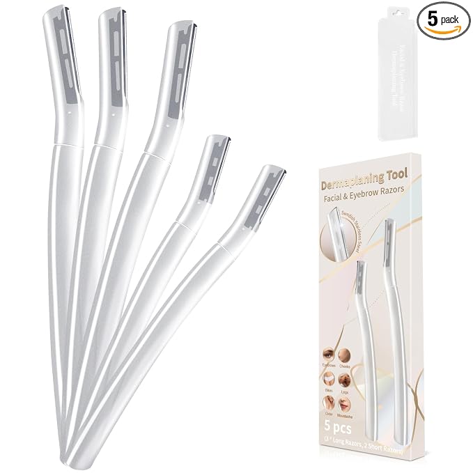 Dermaplane Razor for Women, Facial Razor, Peach Fuzz Remover, 5ct Clear | Disposable Dermaplaning Tool for Facial Hair Removal & Exfoliation, Microblade Design, Easy Replacement for Home & Travel