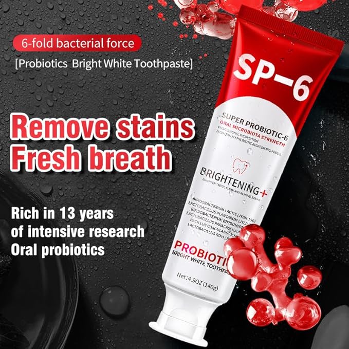 SP-6 Probiotic Toothpaste 2Pcs - Teeth Whitening, Fresh Breath, Plaque Removal & Gum Care, Enamel Safe Formula with Natural Ingredients for Sensitive Teeth, Refreshing Cool Mint Flavor