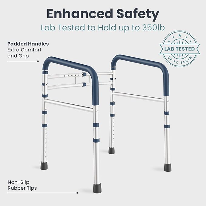 PELEGON Toilet Safety Rails (350 lb) - Adjustable Toilet Safety Frame & Rails, Toilet Safety Rail for Elderly Adults, Toilet Handles for Seniors, Toilet Bars for Elderly & Handicap