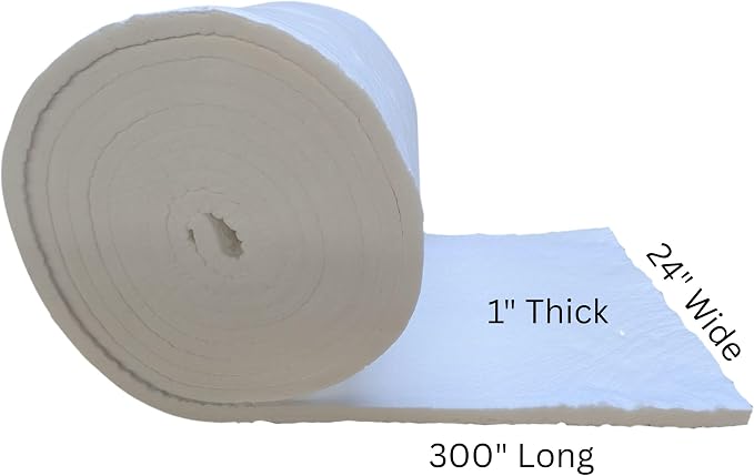 1" Thick Low Density Ceramic Fiber Blanket, 24" Wide, 25 Ft. Long, 2400F Rated Insulation, 4 Lb, 3429E