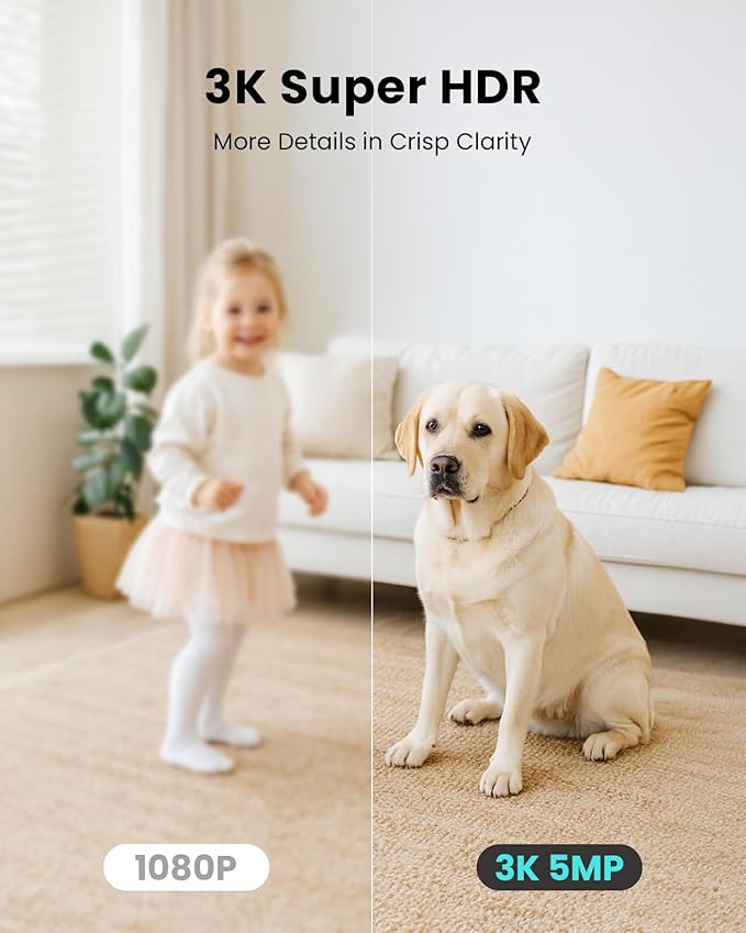 3K Indoor Security Camera,360°PTZ Home Baby/Pet Monitor,Auto Tracking,5MP Night Vision,2.4/5GHz WiFi,Motion & Sound Detection,2-Way Audio,SD Card/Cloud Storage,Works with Alexa,No Monthly Fee