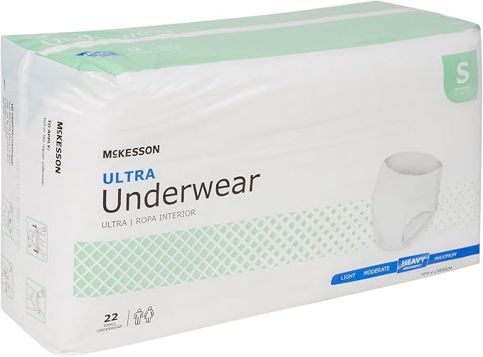McKesson Ultra Adult Incontinence Underwear, [88 Count], Heavy Absorbency, Small, 22-36 in. Unisex Bladder Leak Protection, Pull-On Style with Tear-Away Sides, Postpartum and Incontinence Support