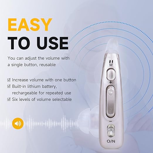 Compact, portable noise-canceling Hearing Amplifier, rechargeable, delivers clear all-around sound（Silver）