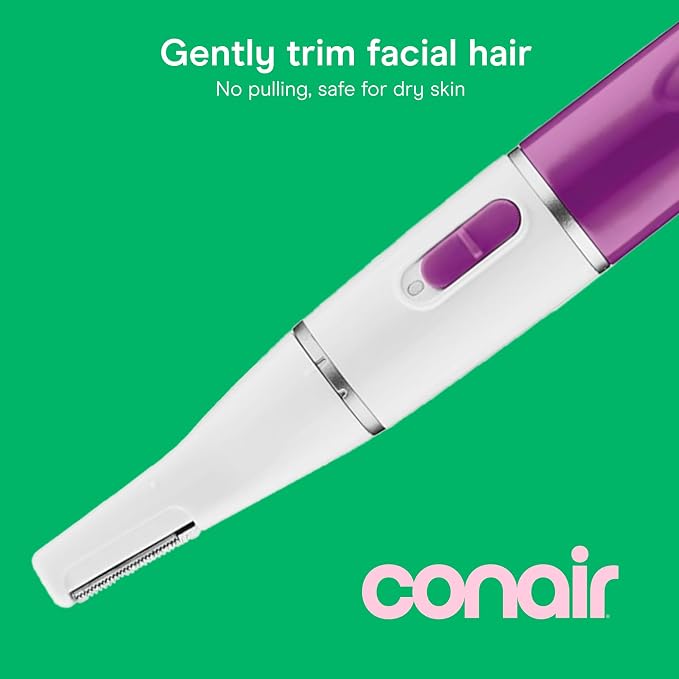 Conair Precision Eyebrow and Facial Trimmer for Women | Pain-free Precision Groomer with Attachments for Eyebrows, Face, Nose, and Ears, White/Purple, LLT2LLW