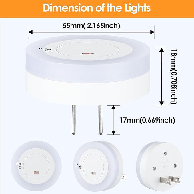 FOLKSMATE LED Night Lights Plug in, Dimmable Nightlight Plug Into Wall with Light Sensor, Soft White Adjustable for Adults, Bedroom, Bathroom, 4-Pack