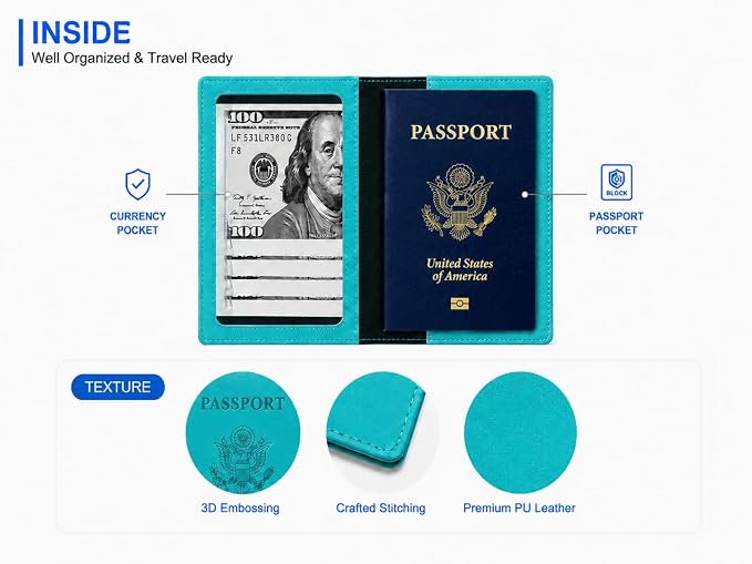 Ciana Passport Holder for Travel, RFID Passport Wallet, Leather Passport Cover & Card Holder for Men & Women, Slim Travel Wallet, Passport Case (Turquoise)