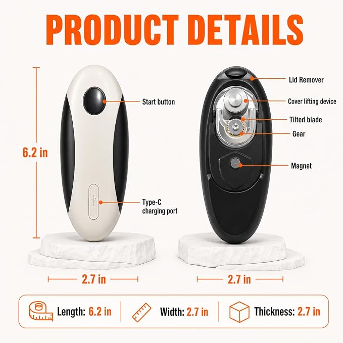 Rechargeable Electric Can Opener,One-Touch,Hands-Free,Smooth Edge | Effortless safe Automatic Fits Most Round & Square Cans Cord-Free Convenience Camping Kitchens RVs Beginner-Friendly